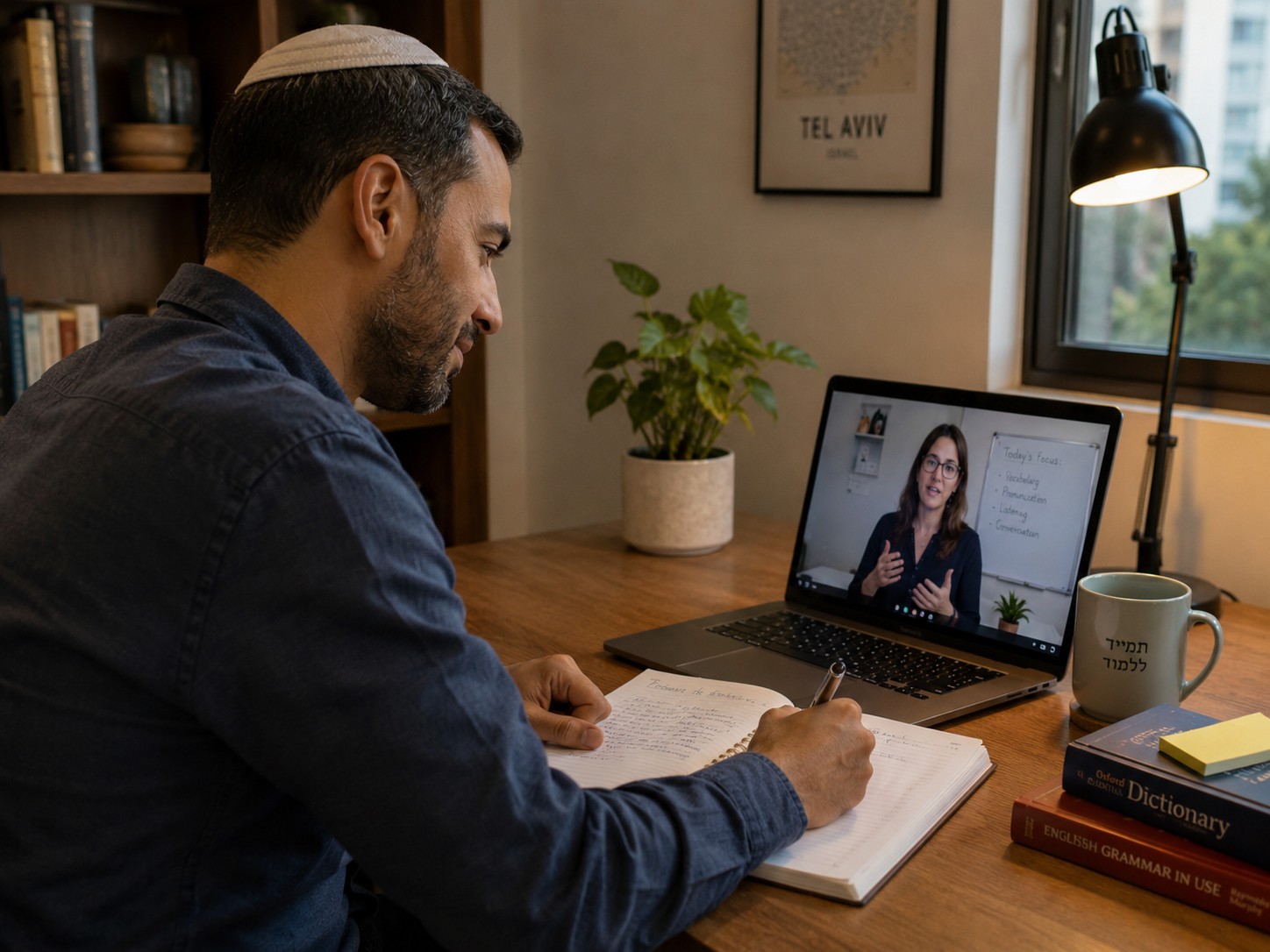שיעור פרטי לאנגלית און ליין למתחילים מהבית אחד על אחד בקצב אישי
