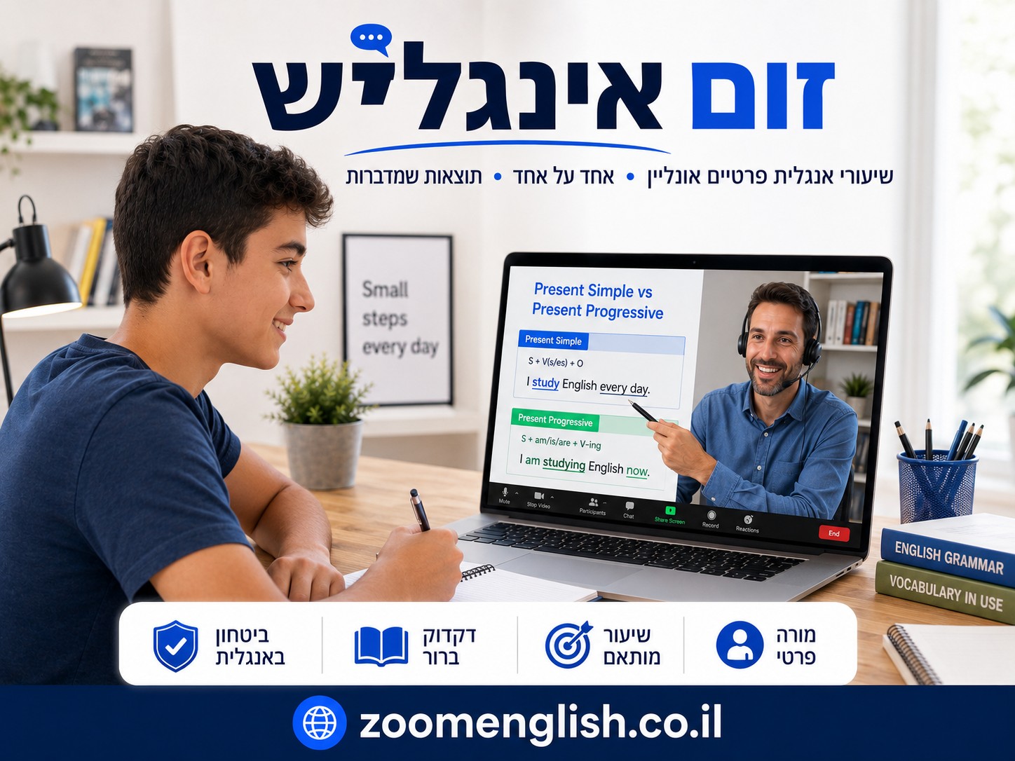  אנגלית אחד על אחד לתרגול דיבור ודקדוק
