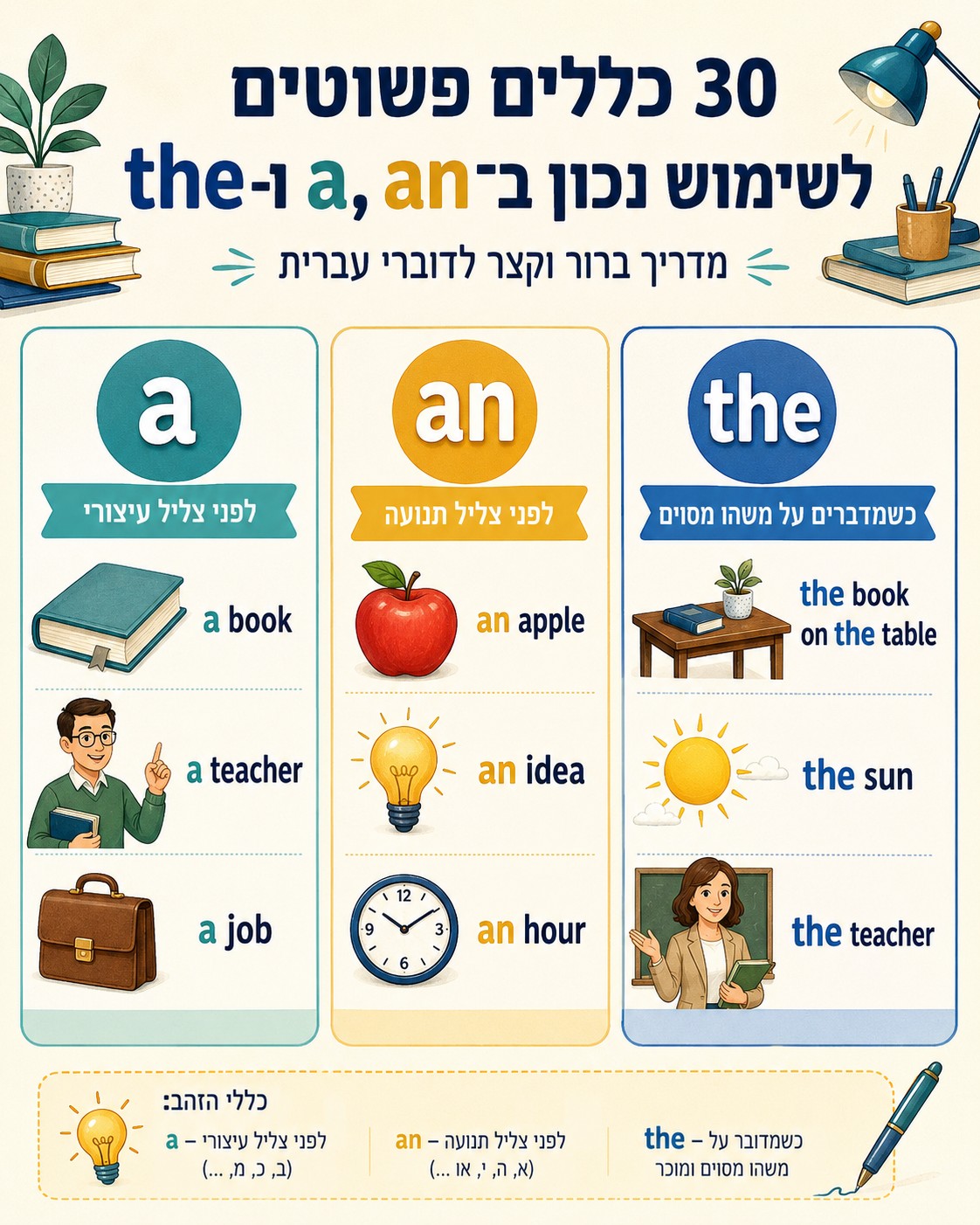 אנגלית למתחילים a an the