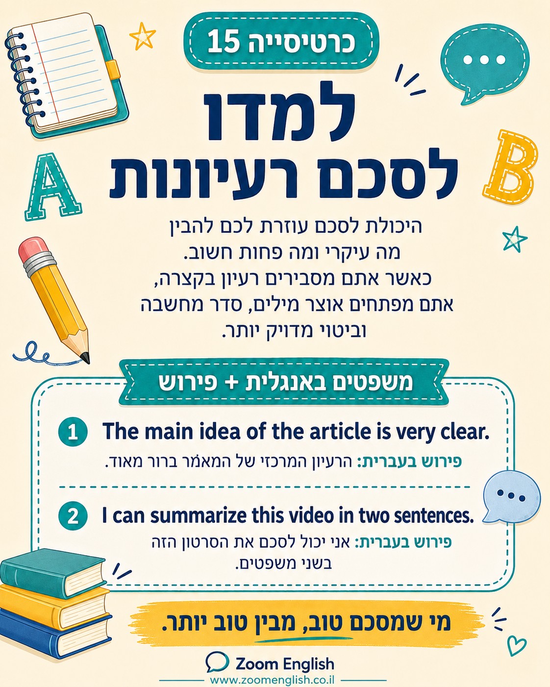 הרבה תלמידים מרגישים שהם מכירים חוקים באנגלית אבל לא מצליחים להשתמש בהם בזמן שיחה