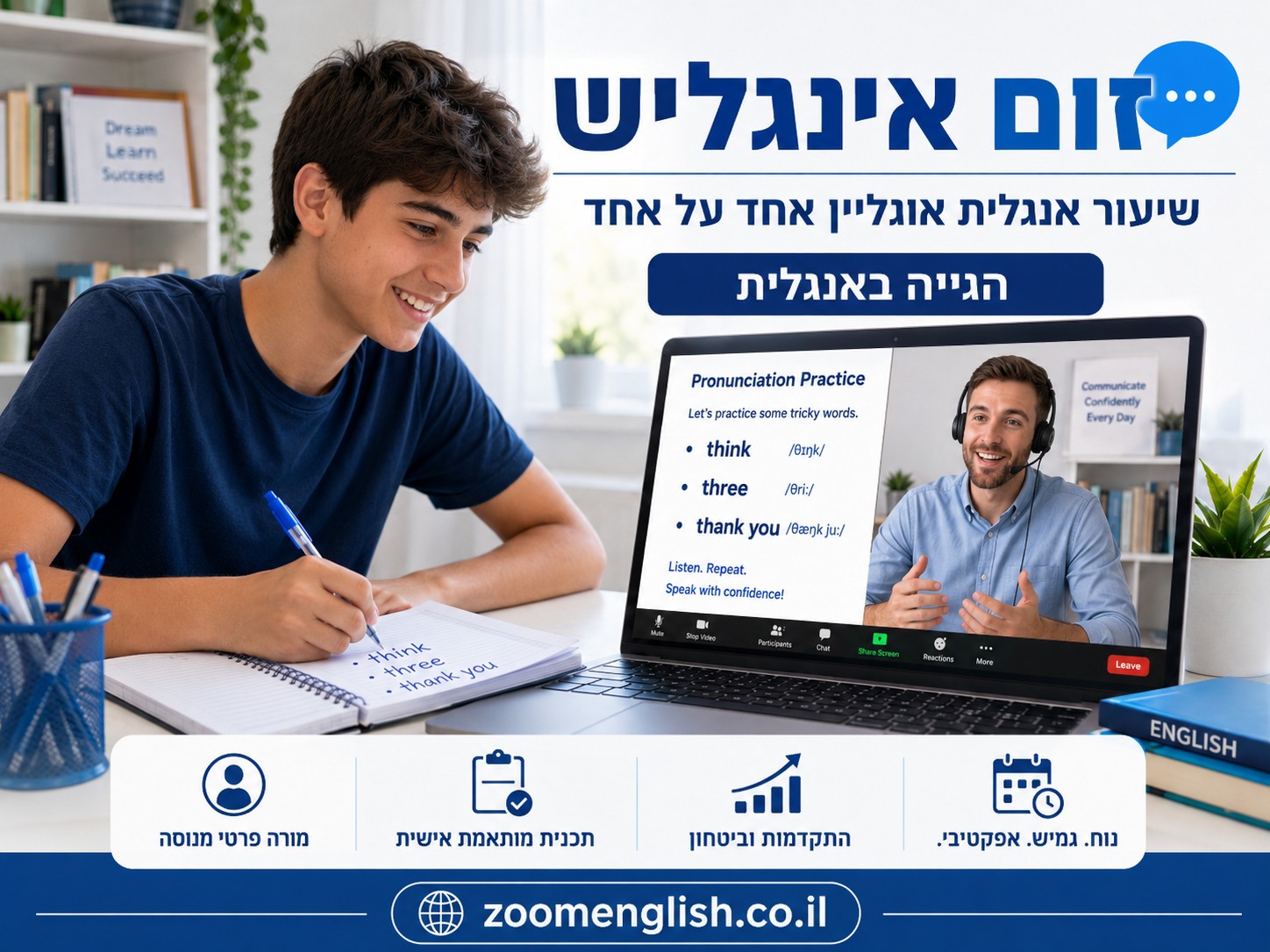 לימודי אנגלית אונליין אחד על אחד באילת - כך תלמדו לדבר בביטחון מלא