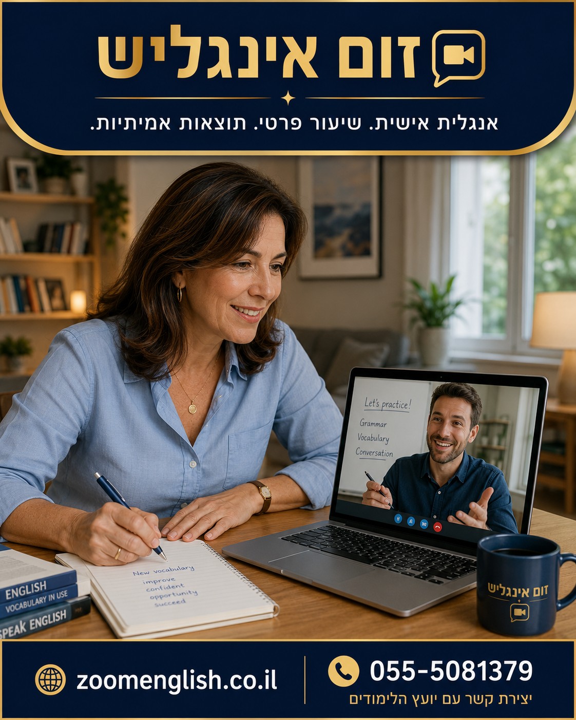 לימודי אנגלית לדבר שוטף, להבין ולכתוב עם מורה פרטי אונליין